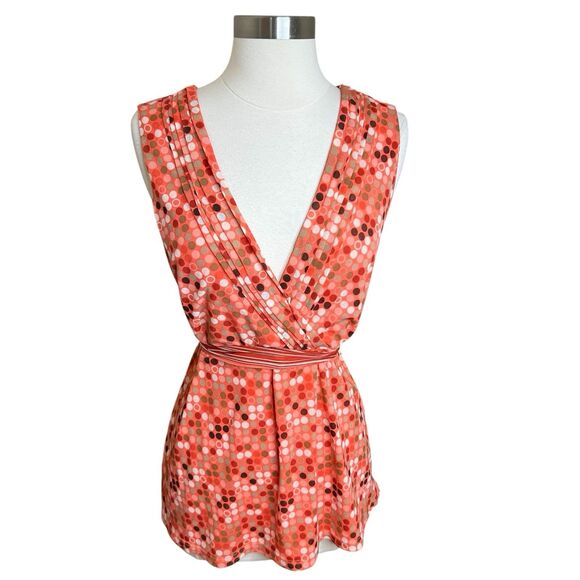 Vintage Merona Wrap Top Womens XL Orange Polka Dot Mesh Tie Back Y2k Retro - Picture 1 of 9